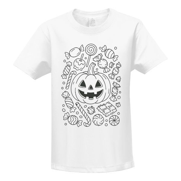 Tričko s potiskem Halloween omalovánky s dýní