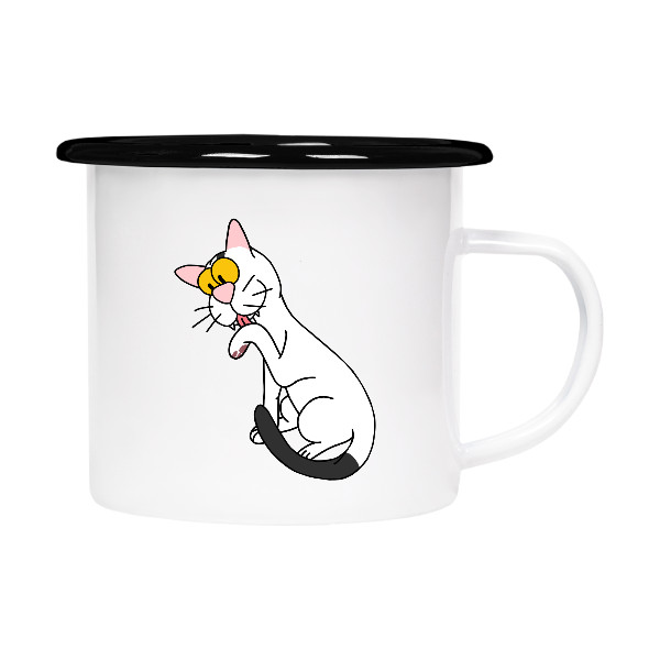 Plecháček - smaltový lem s potiskem Kočka plecháček